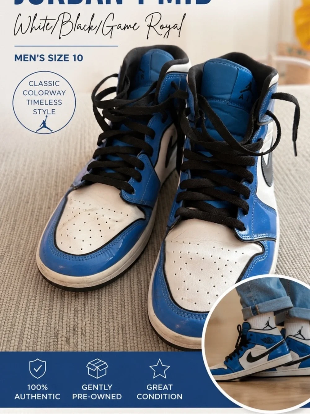 Jordan Men’s Athletic Shoes — White / Black / Game Royal